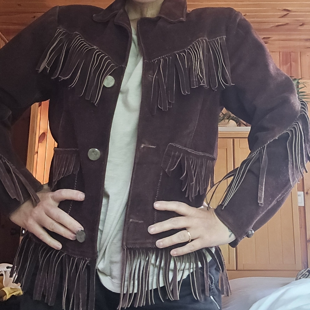 Vintage Brown Leather Fringe Jacket